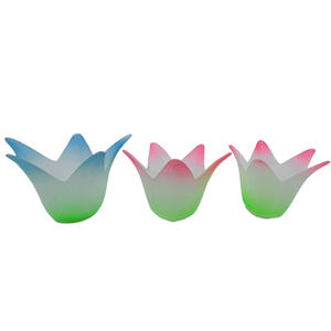 Tulip Shape Satin Glass Set of 3 Candle Holders Multicolor